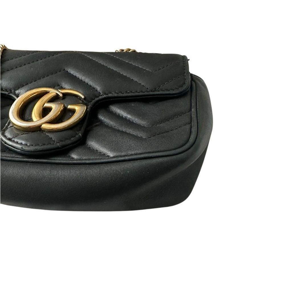 Gucci Black Quilted Crossbody Marmont mini bag Gold Chain - Picture 9 of 16